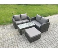 Fimous High Back Rattan Garden Furniture Set with Loveseat Sofa Rectangular Coffee Table Big Footstool Indoor Outdoor