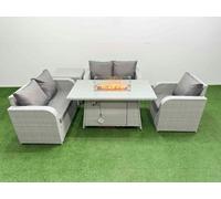 Fimous High Back Poly Rattan Garden Furniture Set with Reclining Chair Loveseat Sofa Firepit Dining TableSet Side Table Light Grey