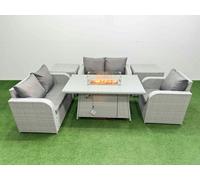 Fimous High Back Poly Rattan Garden Furniture Set w/ Reclining Chair Loveseat Sofa Firepit Dining Table Indoor Outdoor Patio Set 2 Side Table Light Fimous Light Grey