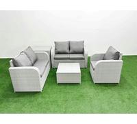 Fimous High Back Rattan Garden Furniture Set with Reclining Chair Loveseat Sofa Square Coffee Table Indoor Outdoor Patio Set Side Table Light Grey