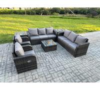 Fimous High Back Rattan Garden Furniture Set with Square Coffee Table 2 Side Tables Indoor Outdoor Patio Lounge Sofa Set Dark Grey Mixed