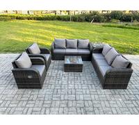 Fimous High Back Rattan Garden Furniture Set with Square Coffee Table Side Table Indoor Outdoor Patio Lounge Sofa Set Dark Grey Mixed