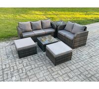 Fimous 7-Seater High Back Rattan Garden Lounge Set - Dark Grey Mixed Indoor/Outdoor Patio Sofa with Square Coffee Table & 2 Big Footstools