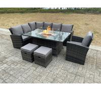 Fimous High Back Rattan Sets Gas Fire Pit Dining Table Heater Sofa 9 Seater in Dark Grey Fimous Dark Grey