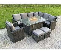 Fimous High Back Rattan Sets Gas Fire Pit Dining Table Heater Set Sofa 9 Seater in Dark Grey Fimous Dark Grey
