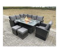 Fimous High Back Rattan Garden Furniture Sets Gas Fire Pit Dining Table Set 9 Seater