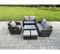 Fimous High Back Rattan Garden Lounge Set - Dark Grey Mixed Patio Sofa with Loveseat, Rectangular Coffee Table & 2 Small Footstools