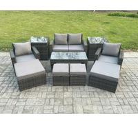 High Back Rattan Garden Furniture Sofa Sets with Rectangular Coffee Table 2 Side Tables Armchair 2 Big Footstool 2 Small Footstools Dark Grey Mixed Fimous Dark Grey One Size