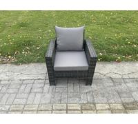 Fimous High Back Rattan Outdoor Garden Arm Chair With Thick Seat and Back Cushion - Grey