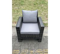 Fimous High Back Rattan Single Arm Chair Thick Seat & Back Cushion in Dark Grey Fimous Dark Grey