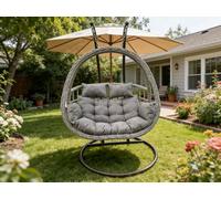 Fimous Indoor Outdoor Patio Rattan Love Egg Hanging Chair Garden With Grey Thick Cushion