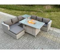 Fimous Corner Rattan Fire Pit Garden Furniture Set Gas Heater Burner