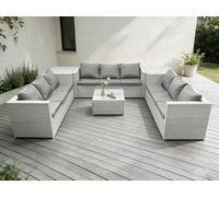 Fimous Light Grey Lounge Outdoor Pe Rattan Garden Furniture Set Wicker Sofa Set Square Coffee Table 2 Side Table 9 Seat