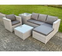 Fimous Light Grey Lounge Outdoor Pe Rattan Garden Furniture Set Wicker Sofa Set Square Coffee Table Armchair Side Tea Table