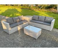 Light Grey Outdoor Rattan Garden Furniture Set Corner Sofa With 2 Coffee Table Fimous Light Grey One Size