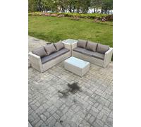 Fimous Light Grey Outdoor Rattan Garden Furniture Set Corner Sofa With 2 Coffee Table