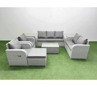 PE Rattan Garden Furniture Set Adjustable Chair Sofa Double Love Seat 2 Seater Sofa Lounge Set Oblong Coffee Table Big Footstool 2 Side Table Light Gr Fimous Light Grey One Size