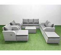Fimous PE Rattan Garden Furniture Set Adjustable Chair Sofa Double Love Seat 2 Seater Sofa Lounge Set 2 Big Footstool Side Table