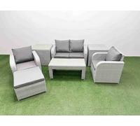 Fimous Light Grey PE Wicker Rattan Garden Furniture Set Sofa Set Reclining Adjustable Chair 5 Seater With Footstool 2 Side Table