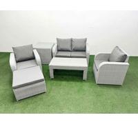 Fimous Light Grey Pe Wicker Rattan Garden Furniture Set Sofa Set Reclining Adjustable Chair 5 Seater Footstool Side Table
