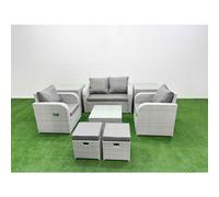 Fimous Pe Wicker Rattan Garden Sofa Set Reclining Adjustable Chair Square Coffee Table 6 Seater 2 Stools 2 Side Table