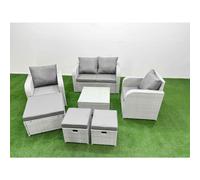 Fimous Light Grey PE Wicker Rattan Garden Furniture Set Sofa Set Reclining Adjustable Chair 7 Seater 3 Stools