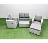 Fimous PE Wicker Rattan Garden Furniture Set Sofa Set Reclining Adjustable Chair Rectangular Coffee Table 5 Seater With Footstool