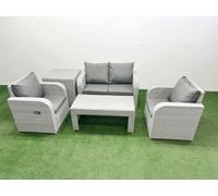 Fimous Light Grey PE Wicker Rattan Garden Furniture Set Sofa Set Reclining Adjustable Chair Oblong Coffee Table 4 Seater With Side Table Fimous Light Grey