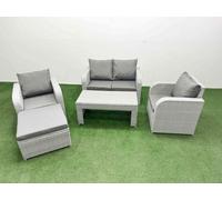 Fimous Light Grey Pe Wicker Rattan Garden Furniture Set Sofa Set Reclining Adjustable Chair Oblong Coffee Table 5 Seater Footstool