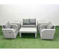 Fimous Light Grey PE Wicker Rattan Garden Furniture Set Sofa Set Reclining Adjustable Chair Oblong Coffee Table 4 Seater With 2 Side Table Fimous Light Grey