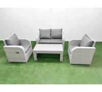 Fimous Light Grey Pe Wicker Rattan Garden Furniture Set Sofa Set Reclining Adjustable Chair Oblong Coffee Table 4 Seater