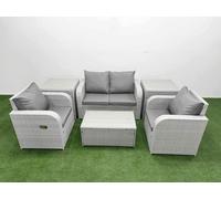 Fimous Light Grey PE Wicker Rattan Garden Furniture Set Sofa Set Reclining Adjustable Chair Rectangular Coffee Table 4 Seater With 2 Side Table Fimous Light Grey