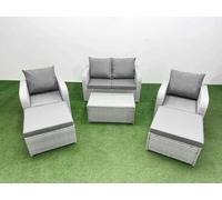 FIMOUS PE Wicker Rattan Garden Sofa Set - Reclining Chairs, Coffee Table, 6-Seater, 2 Stools