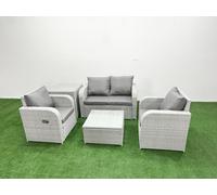 Light Grey PE Wicker Rattan Garden Furniture Set Sofa Set Reclining Adjustable Chair Square Coffee Table 4 Seater With Side Table Fimous Light Grey One Size