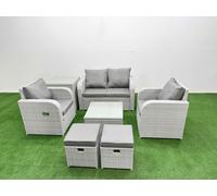 Fimous Light Grey PE Wicker Rattan Garden Furniture Set Sofa Set Reclining Adjustable Chair Square Coffee Table 6 Seater 2 Small Stools Side Table Fimous Light Grey
