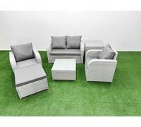 Light Grey PE Wicker Rattan Garden Furniture Set Sofa Set Reclining Adjustable Chair Square Coffee Table 5 Seater With Footstool Side Table Fimous Light Grey One Size