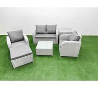 Light Grey PE Wicker Rattan Garden Furniture Set Sofa Set Reclining Adjustable Chair Square Coffee Table 5 Seater With Footstool Side Table Fimous Light Grey One Size