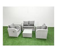 Fimous Light Grey PE Wicker Rattan Garden Furniture Set Sofa Set Reclining Adjustable Chair Square Coffee Table 4 Seater With Side Table