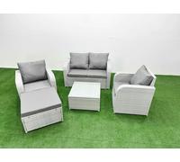 Light Grey PE Wicker Rattan Garden Furniture Set Sofa Set Reclining Adjustable Chair Square Coffee Table 5 Seater With Footstool Fimous Light Grey One Size