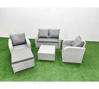 Fimous Light Grey Pe Wicker Rattan Garden Furniture Set Sofa Set Reclining Adjustable Chair Square Coffee Table 5 Seater Footstool