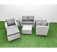 Light Grey PE Wicker Rattan Garden Furniture Set Sofa Set Reclining Adjustable Chair Square Coffee Table 5 Seater With Footstool 2 Side Table Fimous Light Grey One Size
