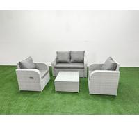 Fimous Light Grey Pe Wicker Rattan Garden Furniture Set Sofa Set Reclining Adjustable Chair Square Coffee Table 4 Seater