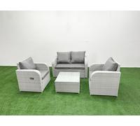 Light Grey PE Wicker Rattan Garden Furniture Set Sofa Set Reclining Adjustable Chair Square Coffee Table 4 Seater Fimous Light Grey One Size