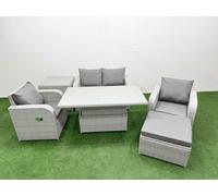 Fimous Light Grey PE Wicker Rattan Garden Furniture Set Sofa Set Reclining Chair Adjustable Lifting Dining or Coffee Table 5 Seater w/ Footstool Side Fimous Light Grey