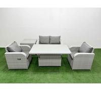 Fimous Light Grey Pe Wicker Rattan Garden Furniture Set Sofa Set Reclining Chair Adjustable Lifting Table 4 Seater Side Table