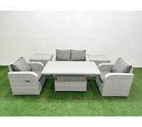 Fimous Light Grey PE Wicker Rattan Garden Furniture Set Sofa Set Reclining Chair Adjustable Lifting Dining or Coffee Table 4 Seater With 2 Side Table Fimous Light Grey