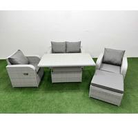 Fimous Light Grey Pe Wicker Rattan Garden Furniture Set Sofa Set Reclining Chair Adjustable Lifting Table 5 Seater Footstool