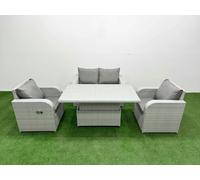 Fimous Light Grey PE Wicker Rattan Garden Furniture SetAdjustable Lifting Dining or Coffee Table 4 Seater