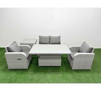 Fimous Light Grey PE Wicker Rattan Garden Furniture Set Sofa Set Reclining Chair Adjustable Lifting Dining or Coffee Table 4 Seater With Side Table Fimous Light Grey