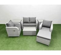 Fimous Light Grey PE Wicker Rattan Garden Furniture Set Sofa Set Reclining Adjustable Chair Rectangular Coffee Table 5 Seater w/ Footstool 2 Side Fimous Light Grey